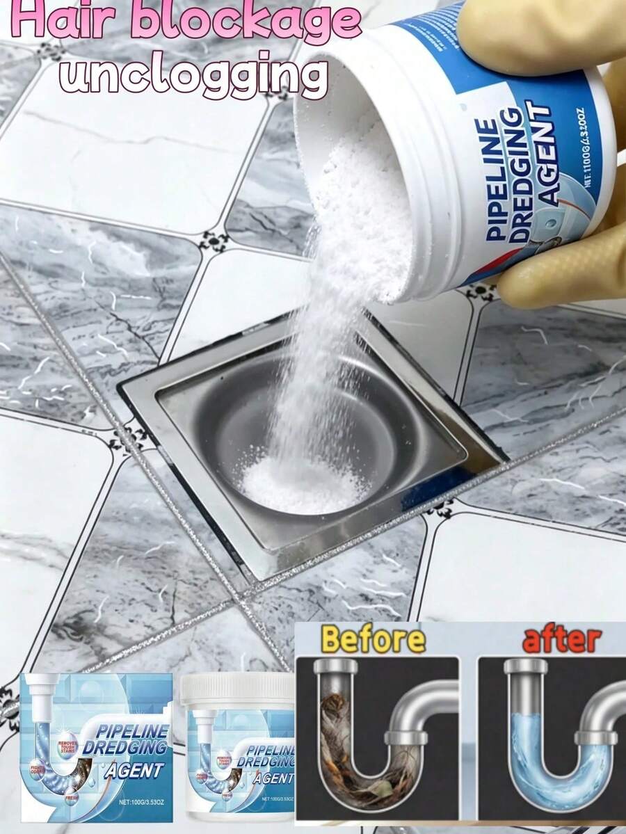 jakehoe Upgraded Drain Clog Remover Powder, Quickly Dissolves Hair, Grease, Soap Scum, Food Residue, Solves Slow Drainage And Clogging Issues For Floor Drains, Sinks, Washbasins, Kitchen Sinks, Bathtubs, Toilets