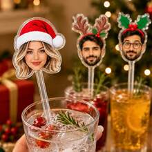 Custom Christmas Face Drink Stirrer, Personalized Photo Cup Accessory, Festive Holiday Party Drink Decor, Customized Beverage Stir Stick, Customizable Picture Christmas Tree Hanging Ornament, Xmas Gift For Family & Friends, Christmas Gift - Style B - View 6