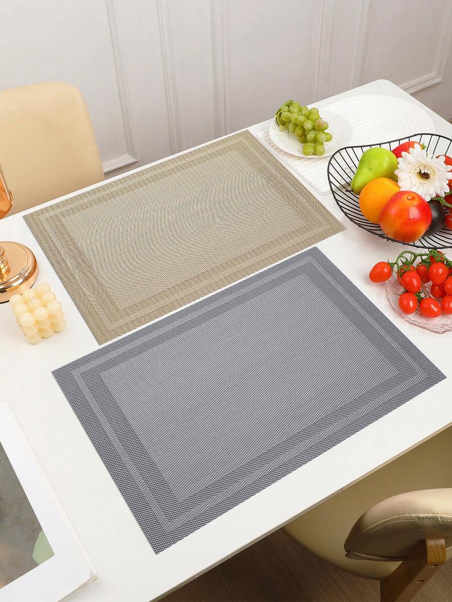1-8pcs Rectangular Minimalist PVC Placemats, Washable, Easy To Clean, Wipe-Clean, Non-Slip, Heat-Resistant, Dining Table Mats, Sweet Reverie, Elegant Placemats, Tabletop Setting, Kitchen Dining Mat, Holiday Wedding Decor - Multicolor - View 1