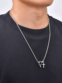 1 buah Kalung Liontin Salib Gesper Tengkorak Stainless Steel Vintage, Hadiah Harian Personalisasi untuk Pria - NC3215 - View 4