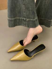 French Style Satin High Heel Pink Closed Toe Half-Slipper Fairy Shoes 2026 Spring/Summer Pointed Toe Rhinestone Shoes - Mustard Yellow - View 5