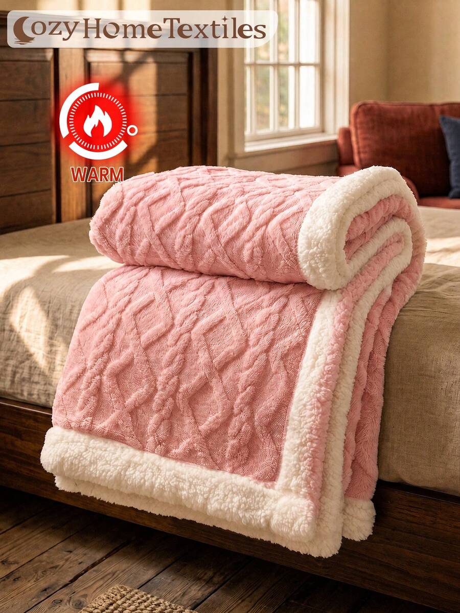 1pc Pink Taffeta Trim Plush Blanket, Solid Color Ultra Soft Lightweight Warm Blanket, Easy Care, Home Essential, Home Textile, Multiple Colors And Sizes Available, Sofa Multi-Purpose Blanket, Autumn Home Decor