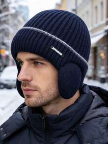 1pc Unisex Autumn/Winter Warm Lining Ear-Flap Knit Beanie, Warm Knit Hat, Suitable For Daily Outdoor, Travel, Cycling, Solid Color Casual Acrylic With Rhinestone - Multicolor - View 6