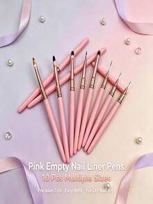 10Pcs Pink Empty Nail Brush Handles Gold Ferrule Replacement Nail Art Pen Tube For DIY Manicure Salon Tool Accessories - Pink - View 2