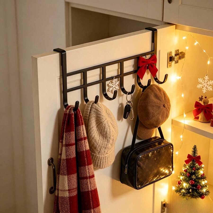 Kitchen Cabinet Door 6-Hook Wall-Mounted Over-The-Door Storage Rack For Kitchen Cabinets, Hanging Rack For Hanging Clothes - View 1