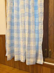 1pc American Minimalist Blue Plaid Beige Base Blue Checkered Curtain, Vintage Half Curtain, Bay Window Partition Curtain, Small Window Kitchen Half Curtain - 1PC - View 11