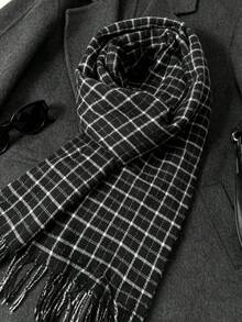 1pc Classic Plaid Unisex Faux Cashmere Warm Soft Scarf Shawl, Suitable For Daily Wear, Autumn/Winter - Multicolor - View 1