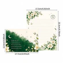 8pcs/Set (4 Envelopes + 4 Sheets) Green Branch Star Moon Floral Envelope & Letter Paper Set, Fresh Atmosphere Stationery For Journaling And Handwriting, Decorative Invitation Set, Creative Supplies For Students, Office And Campus Party - Green Branch Moon Letter - View 3