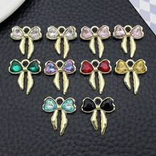 5/10 buah Liontin Pita Bentuk Hati dan Pita Berlian Imitasi untuk Pembuatan Perhiasan Gelang, Anting, Kalung, dan Aksesoris Kerajinan Tangan DIY - MultiWarna - View 1