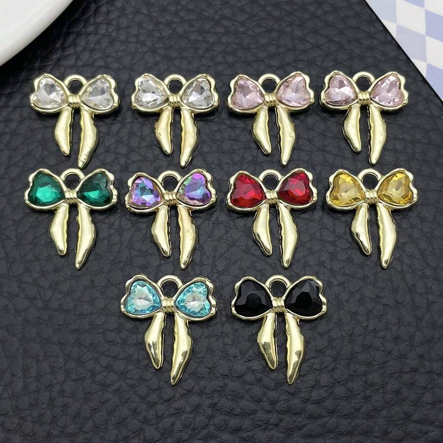 5/10 buah Liontin Pita Bentuk Hati dan Pita Berlian Imitasi untuk Pembuatan Perhiasan Gelang, Anting, Kalung, dan Aksesoris Kerajinan Tangan DIY - MultiWarna - View 1