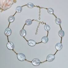 A White Baroque Freshwater Pearl Necklace And Bracelet Set To Give As A Gift To Friends At A Banquet - Set - View 8