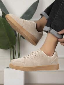 Men's Low-Top Lace-Up Casual Sneakers With Contrast Color Design, Suitable For All Seasons, Daily Wear, Commuting And Outings - Khaki - View 5