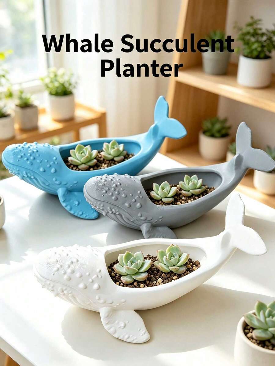 Whale Succulent Plant Pot, Creative Resin Planter, Home Decor Ornament, Cute Whale Shaped Resin Succulent Pot, Creative Desktop Plant Pot, Suitable For Home And Office Decoration - Multicolor - View 1