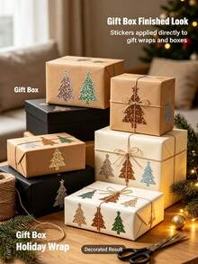 510pcs Christmas Tree Holographic Stickers, 5 Colors Green & Brown, Christmas Bohemian Style Tree Self-Adhesive Label Decals, Suitable For Home Party, Handmade Envelopes, Scrapbooking Supplies - Multicolor - View 3
