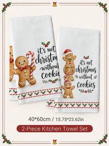 2pcs Cute Gingerbread Man Pattern Kitchen Towels, Soft Polyester Dish Cloths, Suitable For Kitchen Decor, Kitchen Cleaning, Holiday Party Decoration, Kitchen Bathroom Supplies Home Essentials, Home Decor, Housewarming Gift - Multicolor - View 8