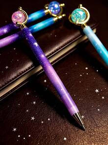 8/4/2/1pc Starry Sky Earth Ballpoint Pen,Write Like The Stars With These Sparkling Starry Glass Planet Gel Pens(Random Color) - Multicolor - View 6
