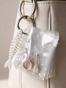 Jewelry Storage Pouch Set,Clear Zipper Pouch With Fish‑Bone Shape Holder & Key Ring,Portable Travel Earring Necklace Ring Organizer,Travel Essentials - Multicolor - View 6