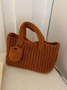 Bolso de ganchillo con nombre bordado personalizado, bolso de mano tejido a mano con mini bolsa, bolso de punto texturizado de unicolor, bolso de regalo personalizado, adecuado para uso diario - Multicolor - Ver 9