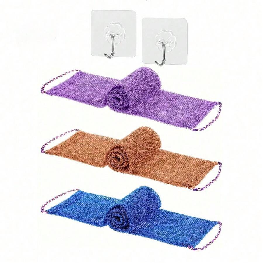 African Long Hole Bath Sponge Set (Includes 2 Hooks) | Exfoliating Back Scrub Brush With Hanging Rope, Soft And Skin-Friendly, Home Bathing Supplies, Body Scrub, African Net Sponge, Exfoliating Glove, Bath Accessories, Back Scrubber, Shower Brush - Multicolor - View 1