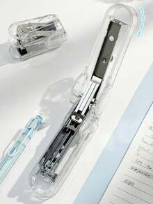 1pc Mini Transparent Stapler, Clear Crystal Design, Include 1000pcs Staples, Compact Portable Manual Stapler For Students Teacher Back To School, Office Document Binding Tool - Sets - View 3