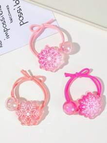4pcs/Pack Girls Children Multi-Color Snowflake Beaded Hair Ties Elastic Hair Accessories Non-Damaging Hair Bands For Daily Use - Multicolor - View 2