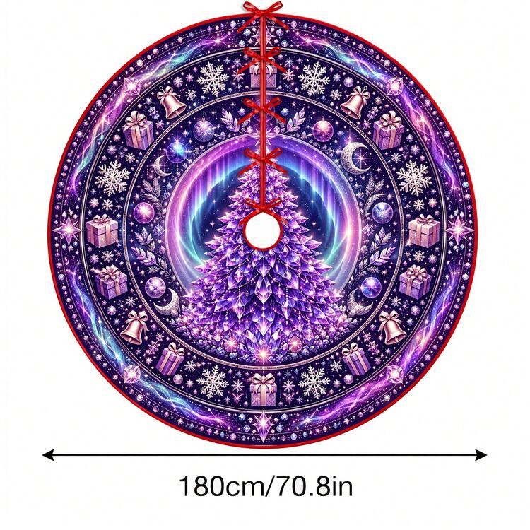 1 buah Alas Pohon Natal Bermotif, Dekorasi Liburan Warna Elegan, 5 Ukuran, Hadiah Liburan Unisex, Cocok Untuk Dekorasi Natal di Rumah dan Pesta - Aurora Langit Berbintang Ungu yang Memukau - View 12