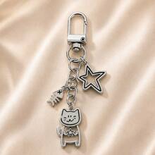 1pc/2pcs Women's Cute Hollow Cat Alloy Pendant Hollow Star Accessory Small Fish Charm Keychain Cute Bag Charm - Multicolor - View 3