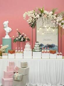 6/3 Pcs Acrylic Display Riser Set, Square White Pedestal Bases In Different Sizes, Stackable Cake And Dessert Display Stands For Food, Cupcakes, Jewelry And Decorative Items, For Party, Wedding, Home Decor And Tabletop Presentation - Multicolor - View 4