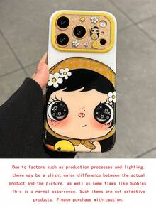 1 buah Casing Ponsel Boneka Lucu, Bingkai Lensa Berkilau Cetak Definisi Tinggi + Pola Pita Besar, Cangkang Lembut Anti Gores dan Tahan Aus, Kompatibel dengan Apple 17/16/15/14/13 Pro Max, Gaya Manis dan Imut, Perlindungan Anti Jatuh dan Anti Gores untuk Penggunaan Sehari-hari - Kuning - View 3