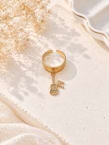 1pc Stainless Steel 18K Gold Plated Multi-Element Fruit Heart Pendant DIY Detachable Open Ring, Personalized Hollow Fashion Finger Ring - Yellow Gold - View 11