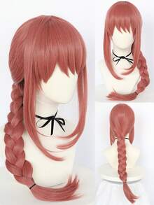 Dusty Rose Pink Long Straight Synthetic Costume Wig For Women, Pre Styled Side Braid With Full Straight Bangs, Sweet Anime Cosplay Wig, Great For Halloween, Convention, Themed Party, Photo Shooting Role Play Hair Accessory - Multicolor - View 8