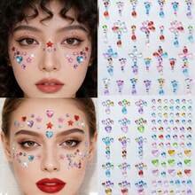Mixed Color Face Gems & Body Jewelry Rhinestone Stickers, 6 Sheets Self-Adhesive Rhinestone Stickers With Heart, Star, Moon Patterns, Suitable For Festivals, Rave Parties, Halloween, Makeup & Nail Art Decoration - Multicolor - View 4