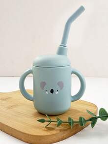 1pc Cute Animal Face Pattern Silicone Straw Cup, Sippy Cup With Double Handle, Suitable For Baby Drinking Water - Multicolor - View 13