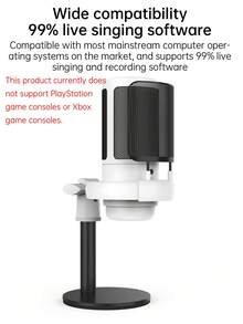 1個 USB 插頭 RGB 電競電容式麥克風，即插即用電腦麥克風，具備降噪、一鍵靜音、回聲音量控制、旋轉增益旋鈕，適用於直播、播客、遊戲、配音 - 白色 - 查看 9