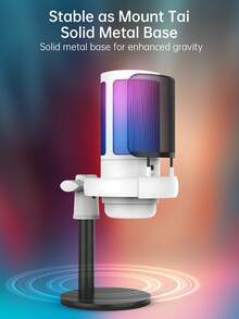 1個 USB 插頭 RGB 電競電容式麥克風，即插即用電腦麥克風，具備降噪、一鍵靜音、回聲音量控制、旋轉增益旋鈕，適用於直播、播客、遊戲、配音 - 白色 - 查看 7