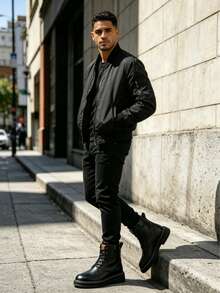 Men High-Top Leather Riding Boots - Black - View 5