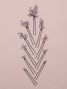 1 Set Multi-Combination Pink Rhinestone Decorated Fashion Hair Pins, Suitable For Wedding, Daily, Party, Holiday Bridal Hair Accessories - Baby Pink - View 4