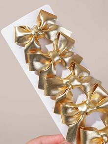 6pcs Kids Gold Solid Color Bow Hair Clips, Top Clips, Back Head Clips, Side Clips, Hair Accessories For Baby, Girls, Alligator Hair Clips, Daily Use - Gold - View 3