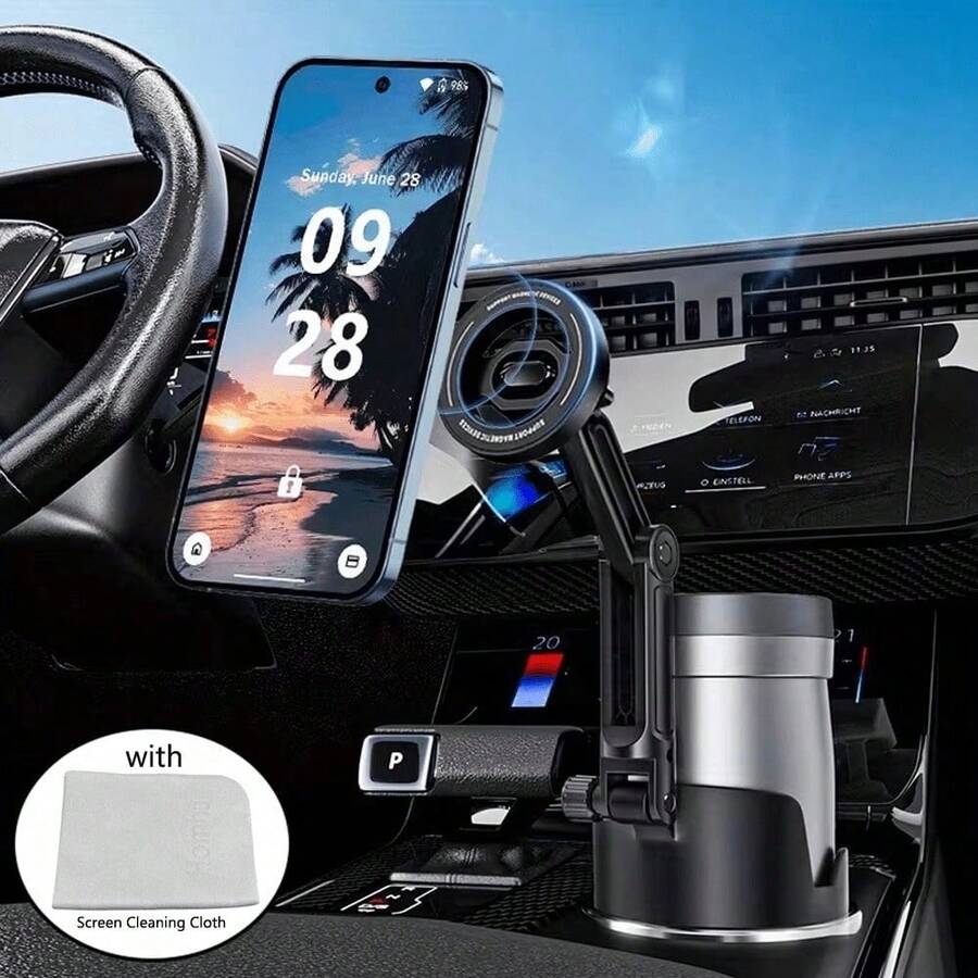 xnyocn Magnetic Car Cup Holder Phone Mount - Multifunctional Car Cup Holder Phone Mount, Foldable And Multi-Angle Adjustable, Strong Magnetic Suction, Suitable For All Smartphones, Adjustable Base, Easy Installation