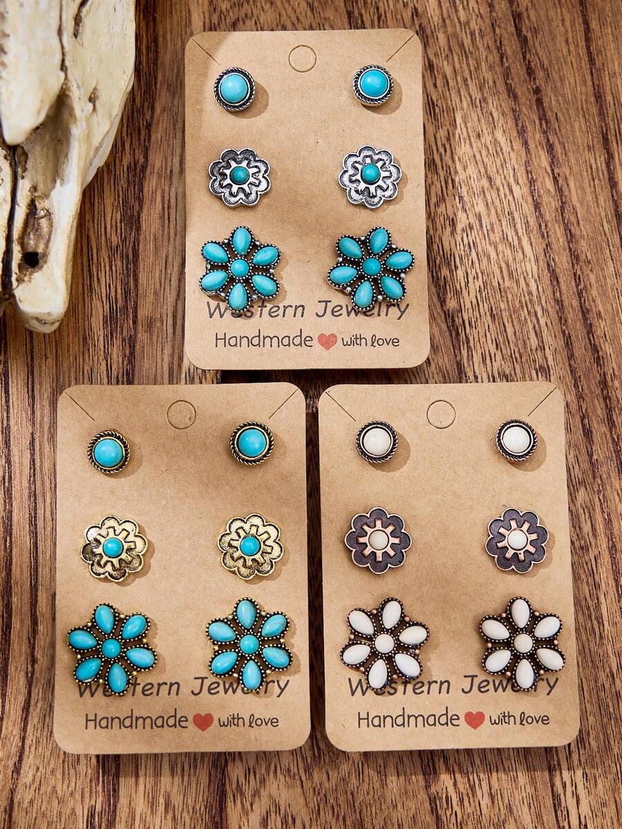 luodee Anting Tusuk Turquoise Gaya Barat Klasik, Set Perhiasan Bohemian, Aksesori Anting yang Indah untuk Wanita Pecinta Koboi, Hadiah untuk Wanita - MultiWarna - View 1