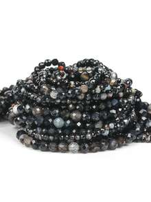 1 Strand 2/3/4mm Faceted Black Agate Beads Round Natural Stone Beads Loose Beads For Jewelry Making DIY Bracelet Necklace Accessories - Multicolor - View 3