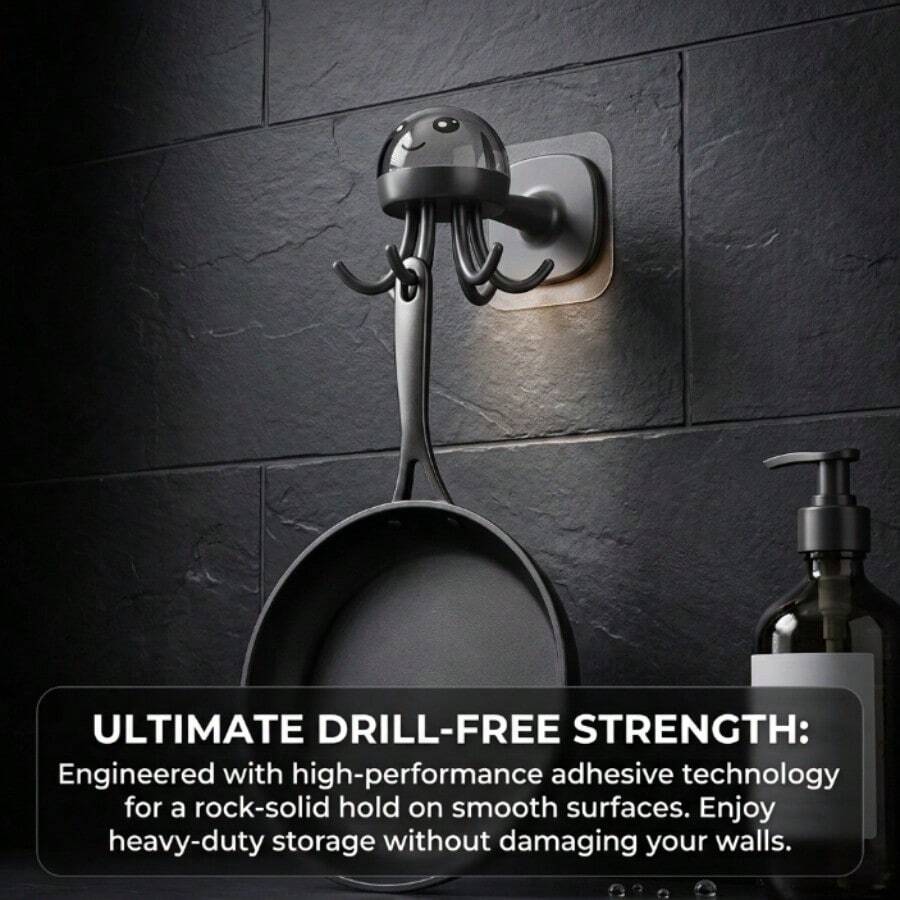 2PCS/SET Rotating Kitchen Wall Hook Rack, No‑Drill Strong Adhesive Wall Mount Organizer For Cooking Utensils - View 1