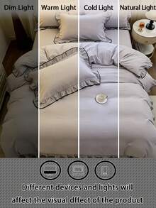 Ruffled Girly Style Skin-Friendly Soft Comfortable Duvet Cover 3 Pieces Set, Suitable For Bedroom And Guest Room - Light Grey - View 7