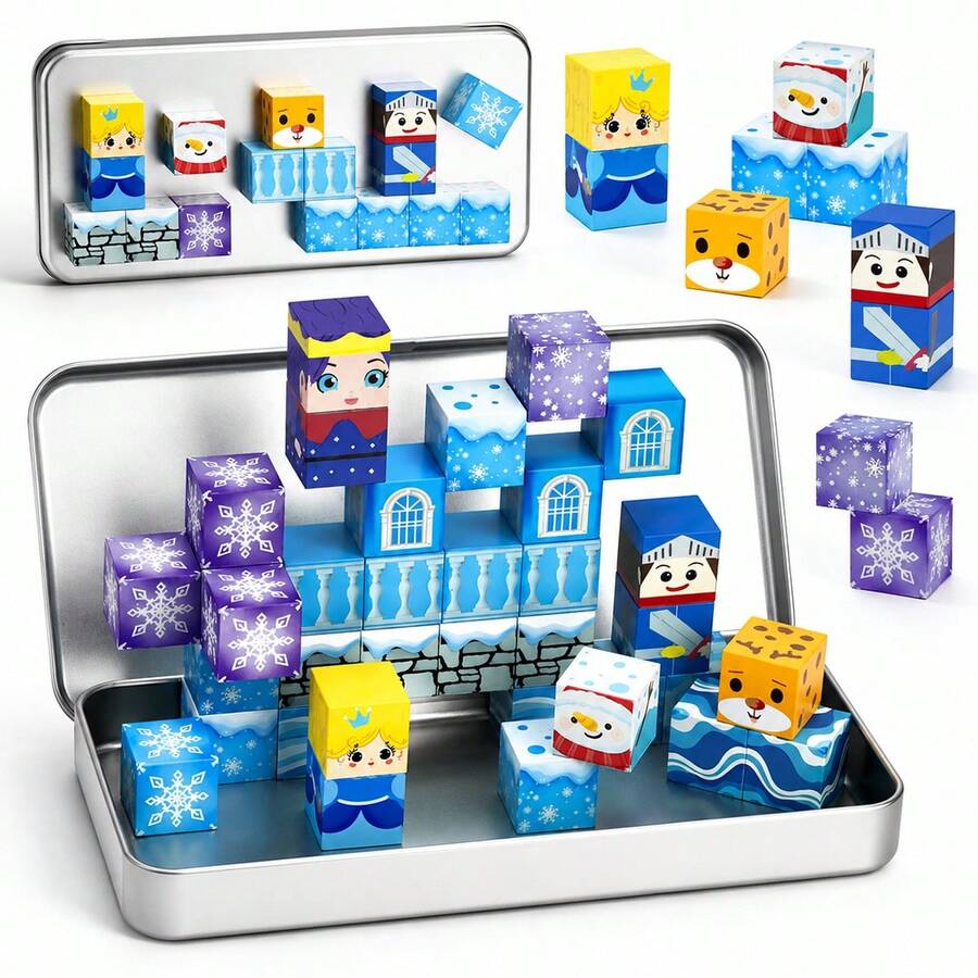 40Pcs Princess Knight Ice Castle Magnetic Building Blocks Set With Storage Box, Magnetic Game, Educational Toy For Girls Ages 3 And Up-STEM And Sensory Gift, Birthday Gift, Back-To-School Gift, Christmas Decoration Gift - Multicolor - View 1