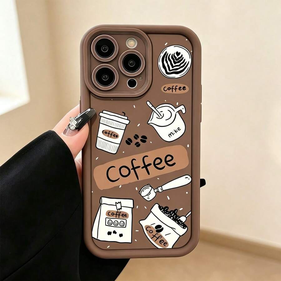 1pc Screenshot Photo Frame Hot Coffee Pattern, Fashionable Anti-Drop Phone Case Compatible With Iphone 18 Pro/18 Pro Max/17/17 Pro/17 Pro Max/16/15, Metal Independent Buttons, Classic Business Minimalist Protective Shell, Durable Anti-Drop Design Suitable For Men And Women - Brown 2 - View 1