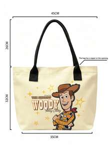 Miniso 迪士尼玩具總動員 Woody 警長畫布托特包 米色手提肩背包 日常使用 - 黑色 - 查看 6