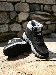 Men's Snow Boots, Solid Color Thermal Lined Thick Interior, Non-Slip Comfortable Sole, Winter Daily Commute, Hiking, Travel And More - Black - View 10