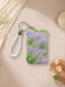 Pink Purple Fairy Grass Flower Card Holder, Aesthetic Floral Landscape ID Badge Holder With Lanyard Keychain, Cute Office School Bus Card Protector Wallet, Decorative Accessory - Rectangular-purple - View 11