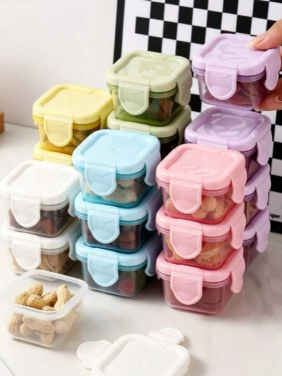 Kotak Penyimpanan Makanan Mini Tertutup Warna Macaron (Opsional), Wadah Snack Plastik Kecil, Cocok untuk Makanan Bayi - MultiWarna - View 1