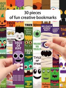 30pcs Cartoon Halloween Paper Bookmarks, Multi-Functional Reading Cards, Marker Cards, DIY Message Cards, Page Annotation Cards, Student Supplies, Suitable For Back To School Season, Birthday Gifts, Holiday Gifts - 30pcs - View 5
